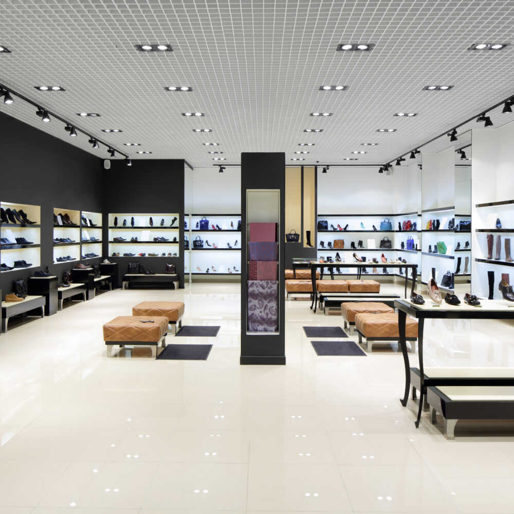 Large modern retail store displaying shoes.